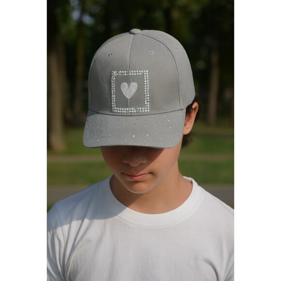 Rhinestone Studded Embroidered Heart Streetwear style Bling Baseball Cap Hat - Picture 9 of 10